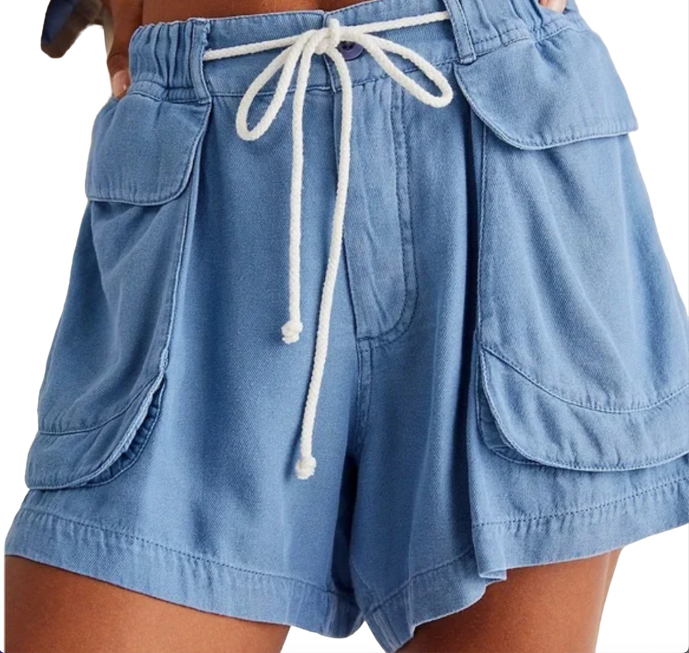 NEW FREE PEOPLE MEDITERRANEAN BLUE OFF SHORE UTILITY DRAWSTRING POCKET SHORTS XS